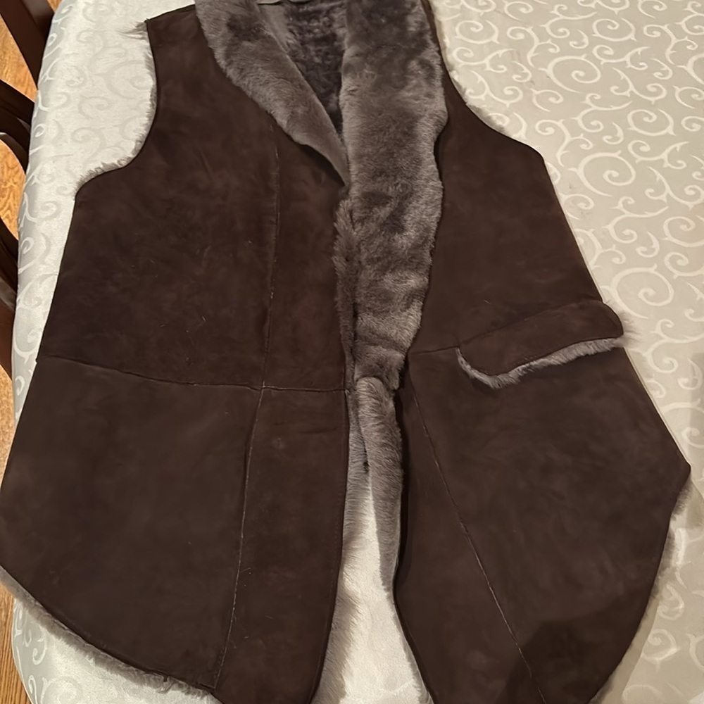 Chocolate Brown suede and fur vest in S